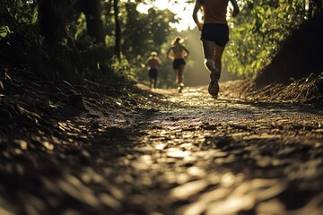 Joggers running through an outdoor path, enjoying fitness and nature.