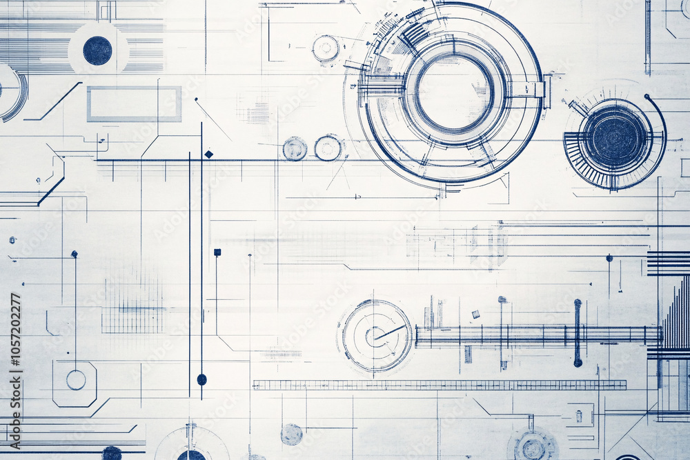 Aufkleber a blueprint-inspired circular design in shades of blue and white showcasing intricate geometric and 