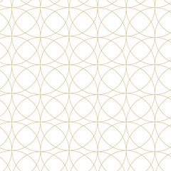 Abstract geometric pattern with crosses, stripes, lines. Seamless vector background. White and gold ornament. Modern reticulated graphic design.