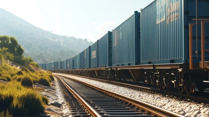 Obraz premium Cargo Train Through Mountain Pass