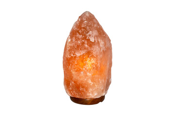 A night light made of Himalayan salt on a white background.A wellness lamp made of pink Himalayan salt.