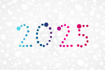 2025 Happy New Year sign for decoration. Christmas snow pattern, snowflake background. Illustration for decoration, celebration, design, greeting, winter holiday