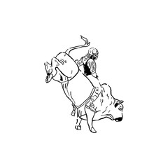 man riding a cow line art illustration