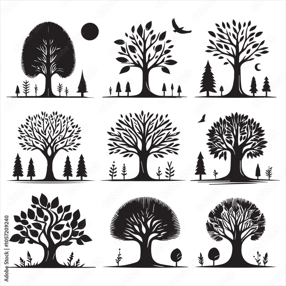 Wall mural minimalist black and white tree