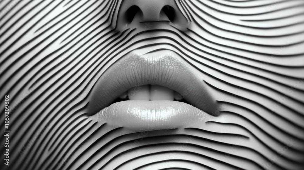 Poster lips surrounded by textured lines create a striking visual effect, ai
