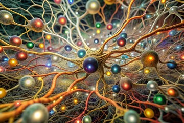 Obraz premium Vibrant Drone Photography of Colorful Neural Network Cells in Abstract Style