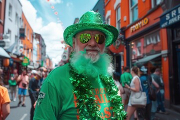 Obraz premium A man wearing a green hat and a green shirt with the words 