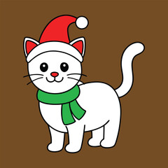 Christmas-Themed Cute Cat Illustration for Holiday Designs, Cute Christmas Cat with Big Eyes and Santa Hat