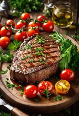 juicy grilled steak infused fresh served garnishes accompaniments flavorful experience, beef, barbecue, marinade, herbs, flavors, cooking, smoked, tender