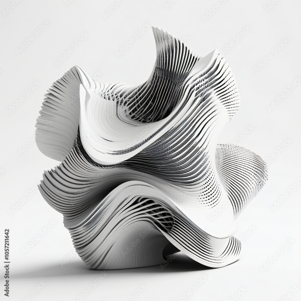 Poster a sculptural design featuring wavy paper-like forms in black and white, creating a unique abstract s