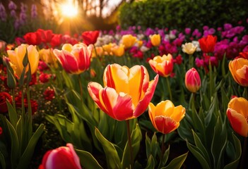 Obraz premium stunning close ups vibrant flowers capturing seasonal beauty rich colors bounty, bloom, blossom, garden, plant, macro, botanical, sunlight, outdoor, lush