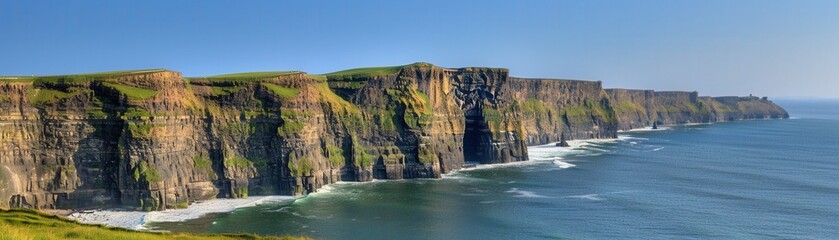 Naklejka premium A beautiful view of the ocean with cliffs in the background