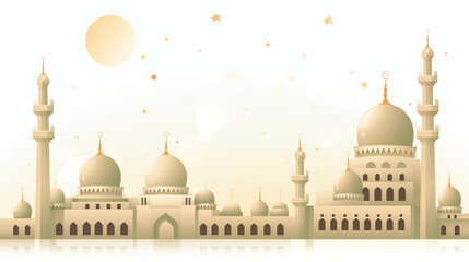 Obraz premium Illustration vector of a mosque with elegant domes and minarets, glowing star above