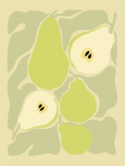 Abstract fruity poster - retro groovy pears design for wall prints. Aesthetic contemporary vector illustration.