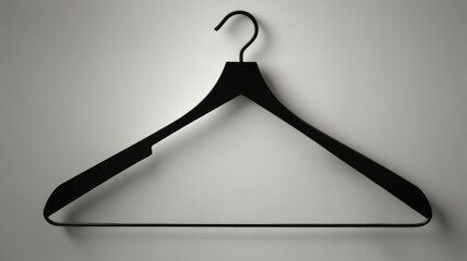Sleek black hanger on a minimalist gray background. The simplicity of the design emphasizes the elegance and functionality of the hanger.	