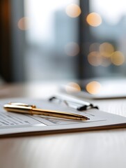 Close-up of a detailed job application form neatly filled out on a clean desk, with a pen resting beside it. Career planning, IT, finance, medical,employment, recruitment, professional documentation