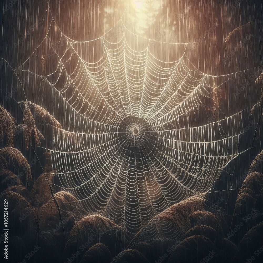 Poster cobweb rain capture a cobweb in the rain for a dramatic and text