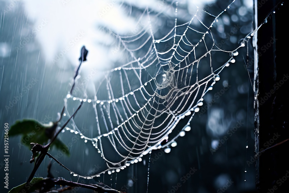 Poster cobweb rain capture a cobweb in the rain for a dramatic and text