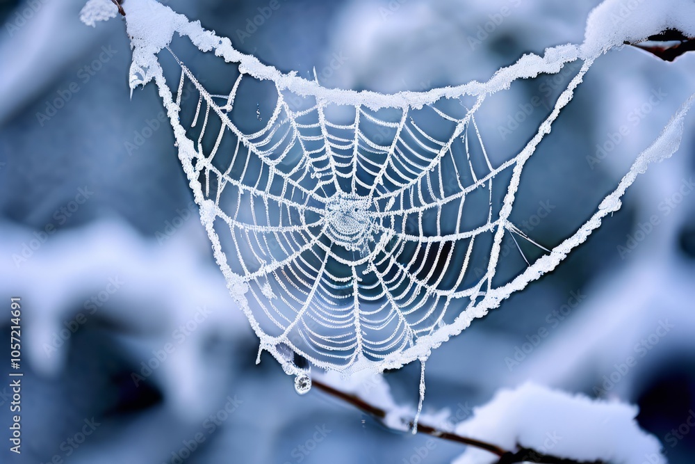 Poster cobweb snow capture a cobweb covered in snow for a wintery and d