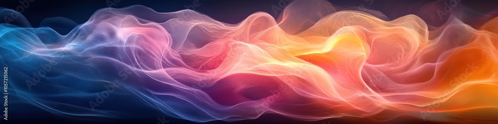 Poster abstract colorful waves of light creating a serene atmosphere.