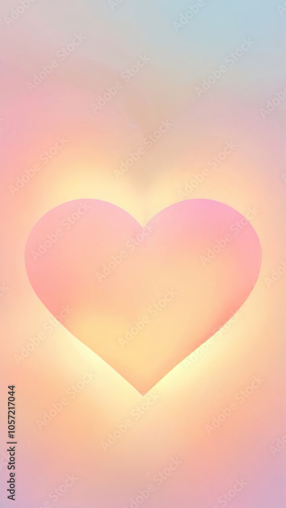 Poster a minimalist heart shape glowing softly in pastel colors, creating a gentle and warm visual effect f