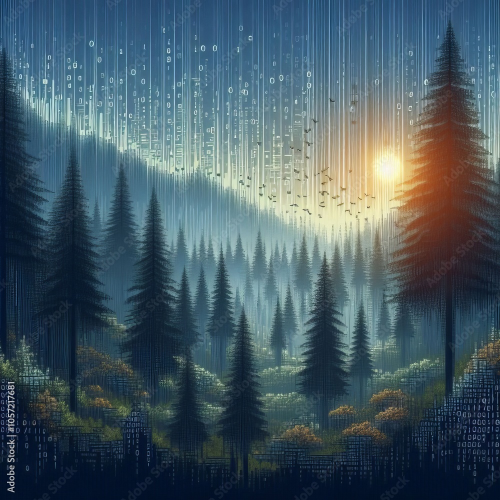 Poster Digital Forest A forest landscape created using ASCII characters