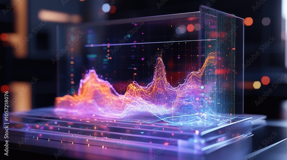 Poster a holographic digital interface with dynamic graphs, highlighting the innovative side of data scienc