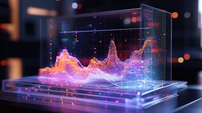 A holographic digital interface with dynamic graphs, highlighting the innovative side of data science