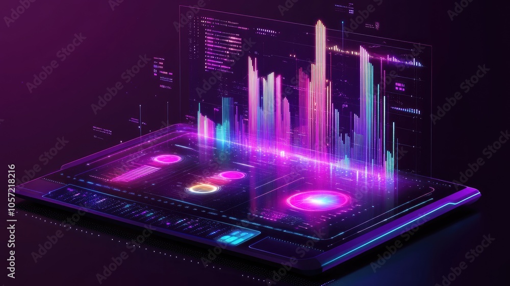 Poster futuristic digital display with holographic data graphs, capturing the essence of data science advan