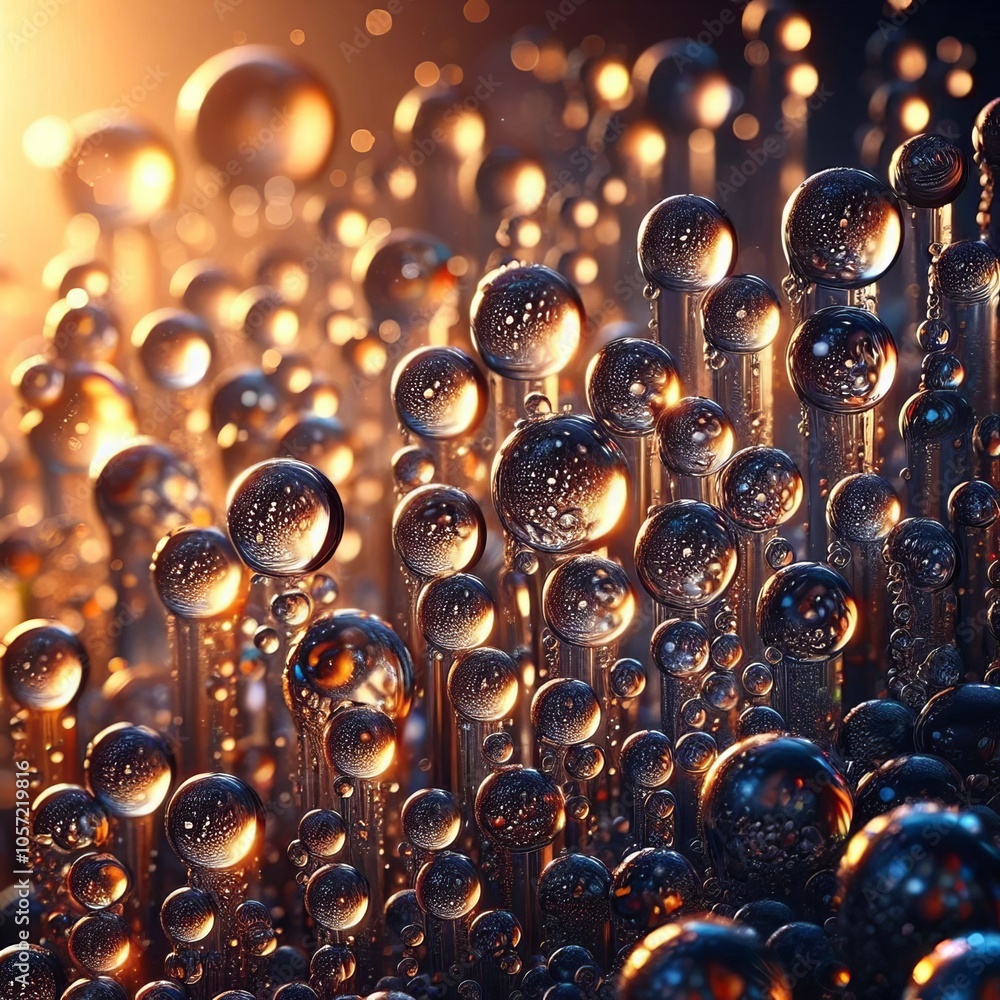 Poster droplets with varying levels of opacity some translucent some op