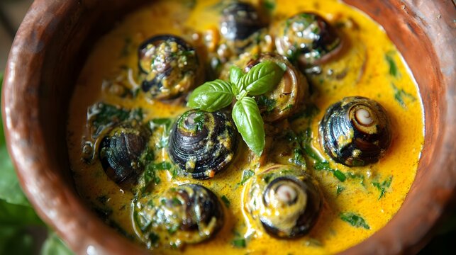 Amok Chouk (Snail Amok) with Coconut Milk Curry (Cambodian Cuisine)