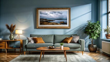 Fototapeta premium Vintage Minimalistic Living Room Frame Mockup for Stylish Home Decor and Interior Design Inspiration