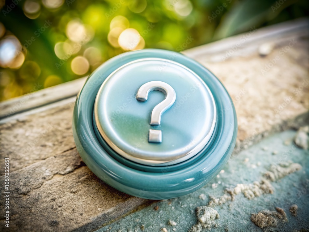 Poster vintage style 3d question mark button in glossy blue circle for faq and help sections