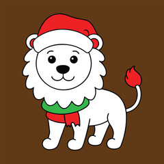 Adorable Lion Dressed in Santa Hat and Elf Costume  Perfect for Christmas Projects