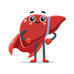 illustration of a healthy liver character wearing a superhero cape