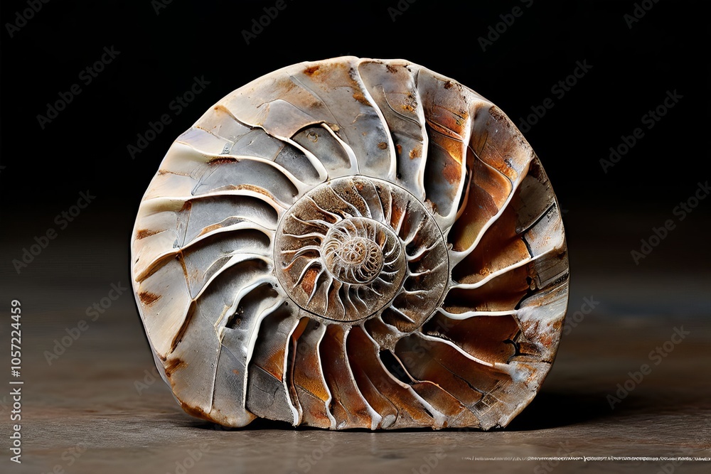 Poster fossilized ammonite shell spiral resembling a perfect