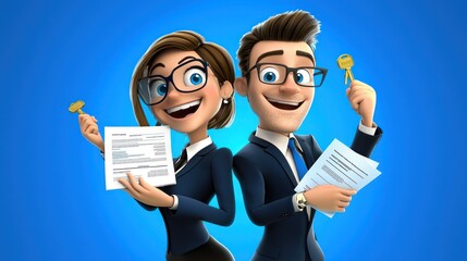 Excited couple celebrating their property loan approval with documents and keys in hand