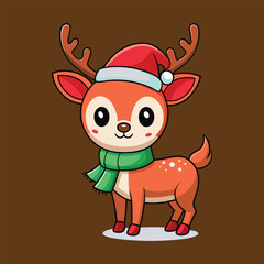 Christmas Cute Adorable Cartoon Reindeer In Festive Holiday Designs, Illustration of a Cute Christmas Reindeer in Festive Costume