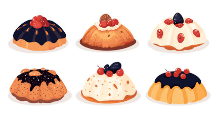 Dessert, cake isometric flat icon collection birthday fruit cakes vector illustration set