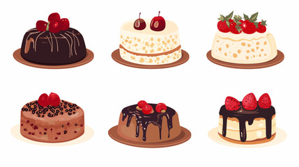 Dessert, cake isometric flat icon collection birthday fruit cakes vector illustration set