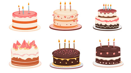 Dessert, cake isometric flat icon collection birthday fruit cakes vector illustration set