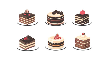 Dessert, cake isometric flat icon collection birthday fruit cakes vector illustration set