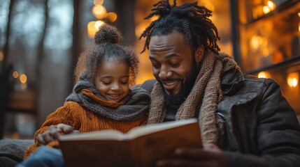A father and daughter enjoying a storytime moment together.