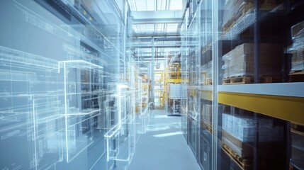 Fototapeta premium Digital twin warehouses offering real-time mirroring of inventory and layout, improving response times