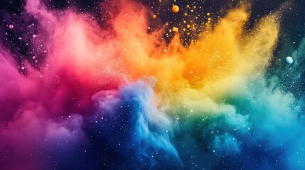 Dynamic background with color bursts, powerful shades and vivid particles floating against a neutral background