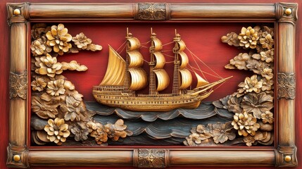 Ornate Rectangular Thai Pattern Frame for Auspicious Displays and