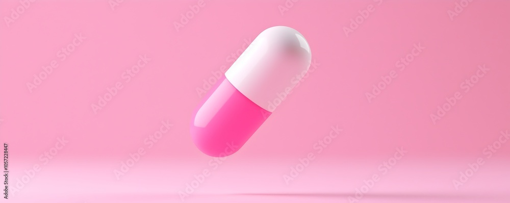 Poster futuristic floating capsule in surreal atmosphere - vivid colors and soft shadows representing innov