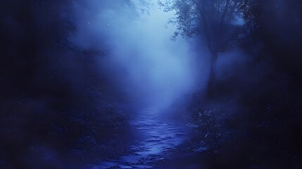 Naklejka premium dreamed forest path at dawn A mystical forest path bathed in soft morning light, with wisps of mist floating between the trees.