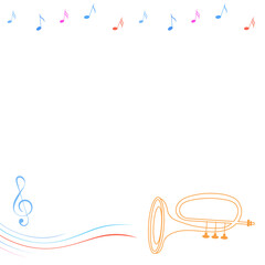 Music design. Musical frame. Blue frame with trumpet and musical notes. For concert, music, award certificates.