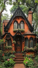 Charming Red House with Decorative Architecture